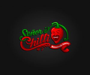 Logotipo de salsa picante y chimichurri en Australia. Señor Chilli