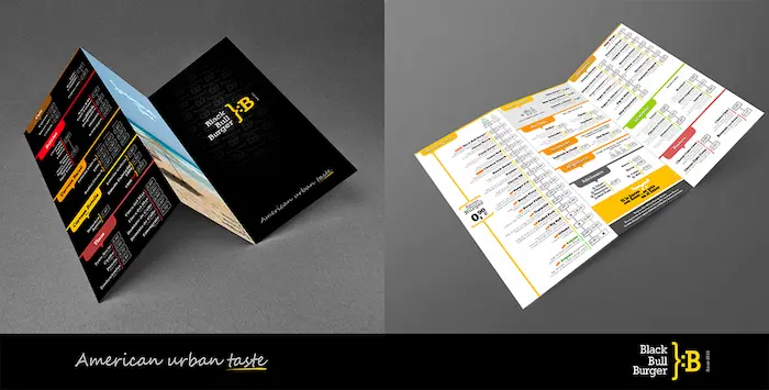Diseño de menú para hamburguesas BLACK BULL BURGER